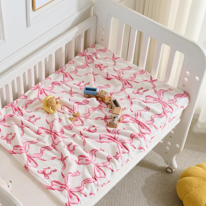 Pink Bow Baby Blankets for Girls-Soft Cute Fleece Baby Blanket-Fluffy Infant Newborn Toddler Receiving Blankets for Crib Stroller, Pink Bow Decorate Festivals Dirthdays, 30x40 Inches