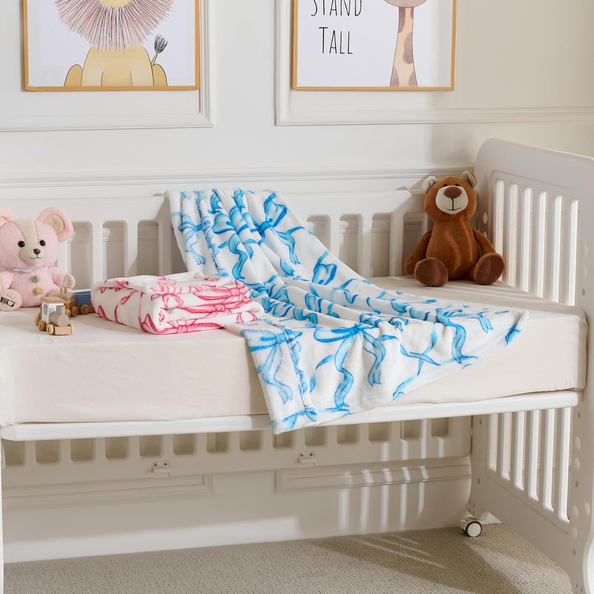Pink Bow Baby Blankets for Girls-Soft Cute Fleece Baby Blanket-Fluffy Infant Newborn Toddler Receiving Blankets for Crib Stroller, Pink Bow Decorate Festivals Dirthdays, 30x40 Inches
