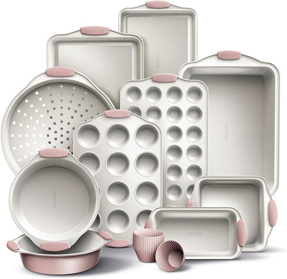 Nonstick Stackable Bakeware Set - Durable, Easy Release Baking Set- 22 Pc. Includes Silicone Muffin Cups