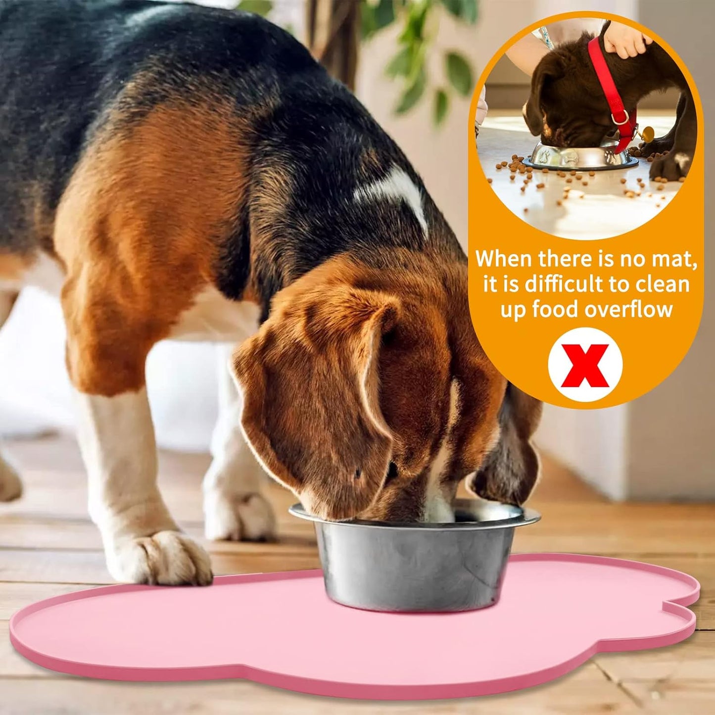 Silicone Pet Feeding Mat for Dogs and Cats, High-Lips Pet Placemat Non-Slip Waterproof Bowl Mats Prevent Food and Water Overflow, Puppy Dish Tray Mat Suitable for Small Medium Large Pets, Pink