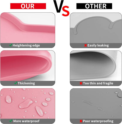 Silicone Pet Feeding Mat for Dogs and Cats, High-Lips Pet Placemat Non-Slip Waterproof Bowl Mats Prevent Food and Water Overflow, Puppy Dish Tray Mat Suitable for Small Medium Large Pets, Pink