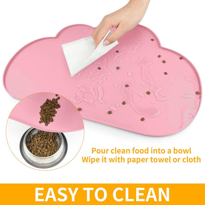 Silicone Pet Feeding Mat for Dogs and Cats, High-Lips Pet Placemat Non-Slip Waterproof Bowl Mats Prevent Food and Water Overflow, Puppy Dish Tray Mat Suitable for Small Medium Large Pets, Pink