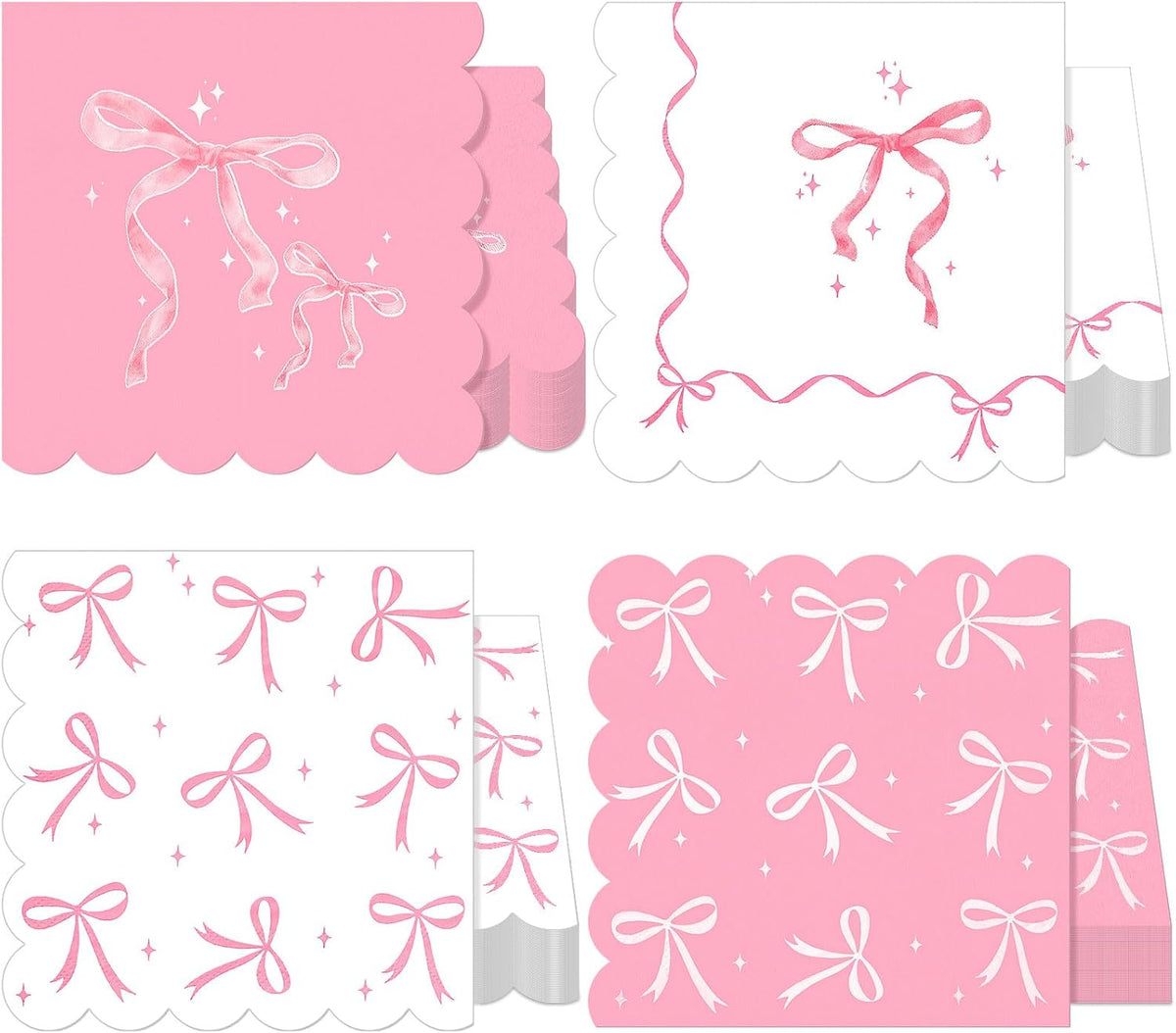 50 Pcs Bow Napkins Bachelorette Party Bow Theme Party Decorations Bridal Engagement Baby Shower Tableware Supplies Girls Birthday Paper Napkins Decor 5 x 5 Inches(Pink Bow)