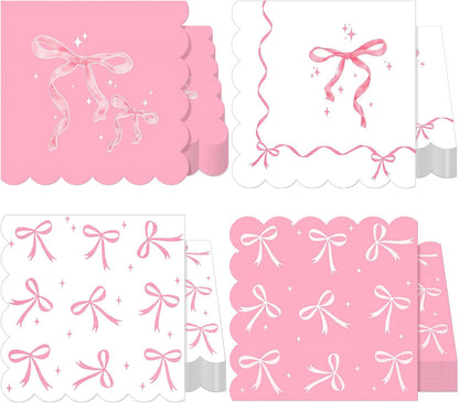 50 Pcs Bow Napkins Bachelorette Party Bow Theme Party Decorations Bridal Engagement Baby Shower Tableware Supplies Girls Birthday Paper Napkins Decor 5 x 5 Inches(Pink Bow)