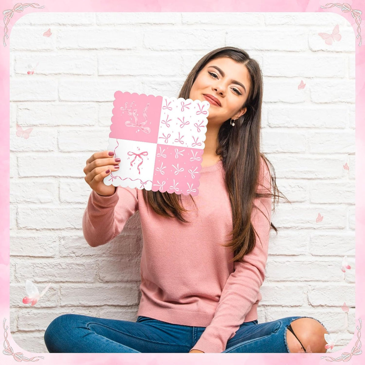 50 Pcs Bow Napkins Bachelorette Party Bow Theme Party Decorations Bridal Engagement Baby Shower Tableware Supplies Girls Birthday Paper Napkins Decor 5 x 5 Inches(Pink Bow)