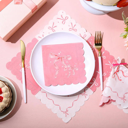 50 Pcs Bow Napkins Bachelorette Party Bow Theme Party Decorations Bridal Engagement Baby Shower Tableware Supplies Girls Birthday Paper Napkins Decor 5 x 5 Inches(Pink Bow)