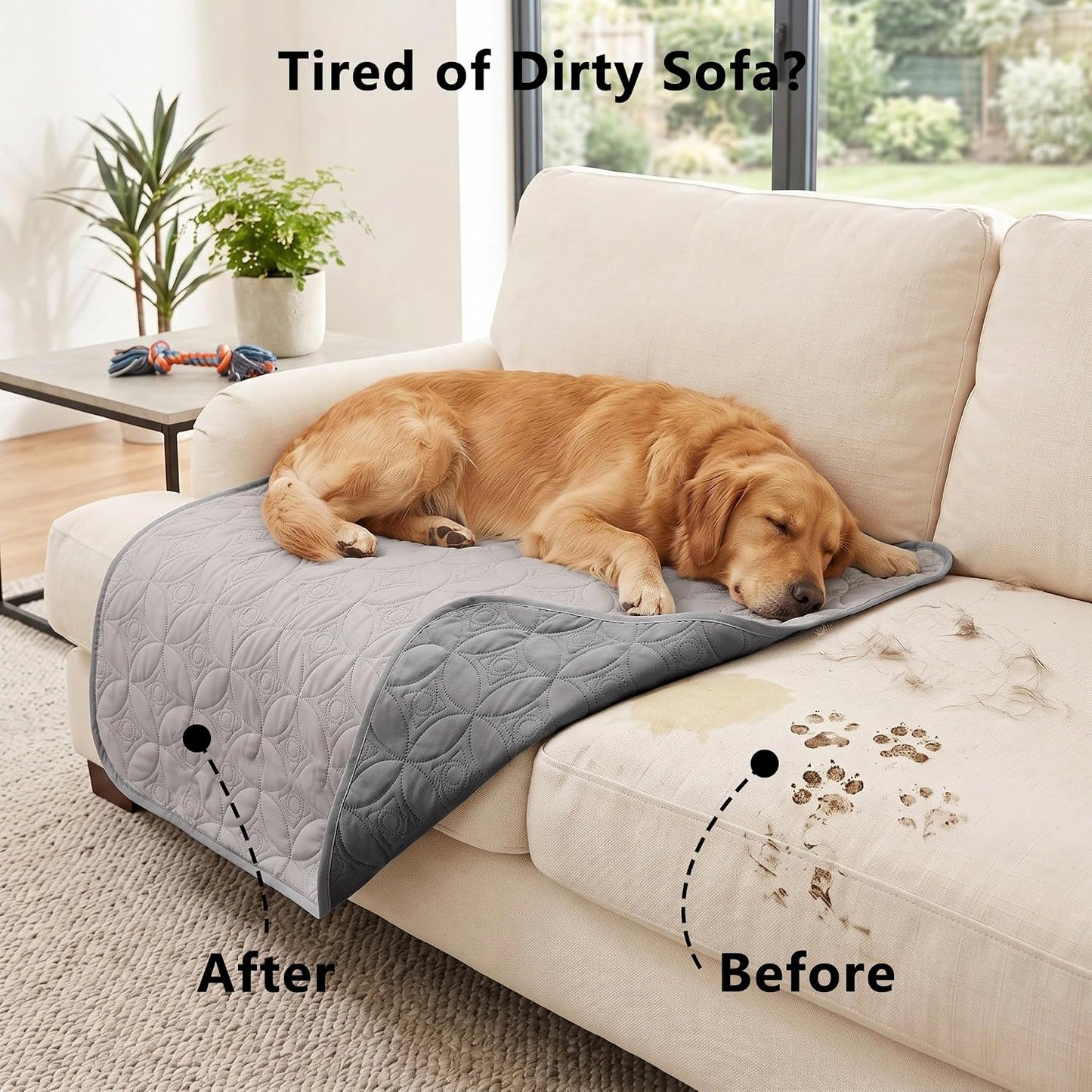 Waterproof Couch Cover for Dogs - Washable Pets Furniture Protector | TPU Leak-Proof Liner, Lightweight & Reversible, Fits Chair, Sofa, Bed, 68" x 82" , Lightgrey/Darkgrey
