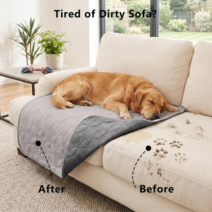 Waterproof Couch Cover for Dogs - Washable Pets Furniture Protector | TPU Leak-Proof Liner, Lightweight & Reversible, Fits Chair, Sofa, Bed, 68" x 82" , Lightgrey/Darkgrey