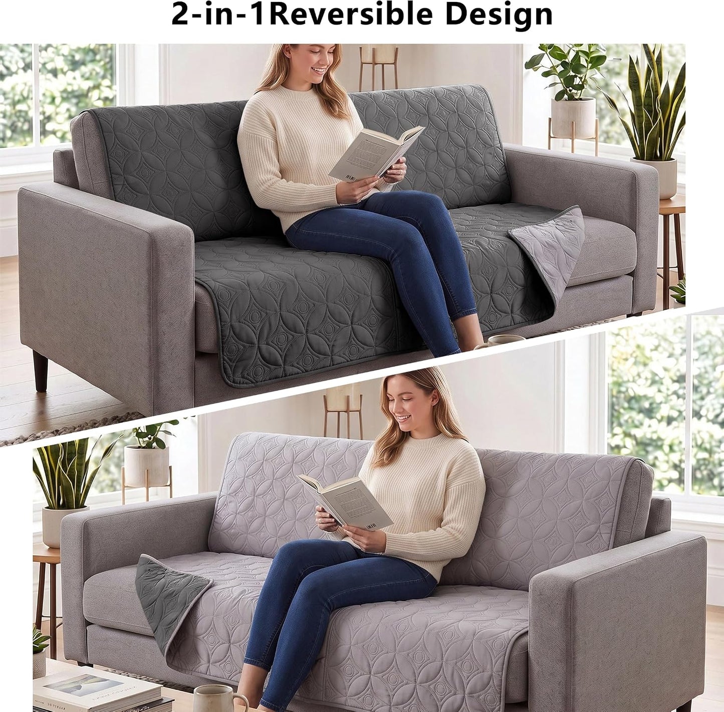 Waterproof Couch Cover for Dogs - Washable Pets Furniture Protector | TPU Leak-Proof Liner, Lightweight & Reversible, Fits Chair, Sofa, Bed, 68" x 82" , Lightgrey/Darkgrey