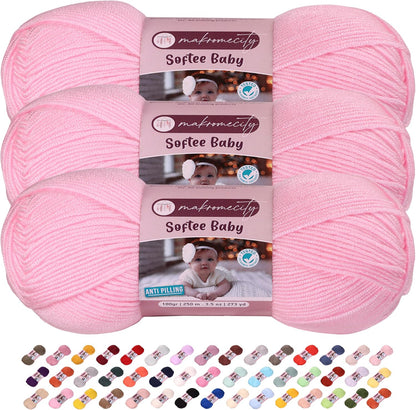 3 Skeins of Softee Baby Yarn,%100 Premium Anti-Pilling Acrylic, 3.5 Oz, 273 yd (100gr/250 mt) Each, Soft Yarn for Crocheting and Knitting (Baby Pink, 3 Skeins)