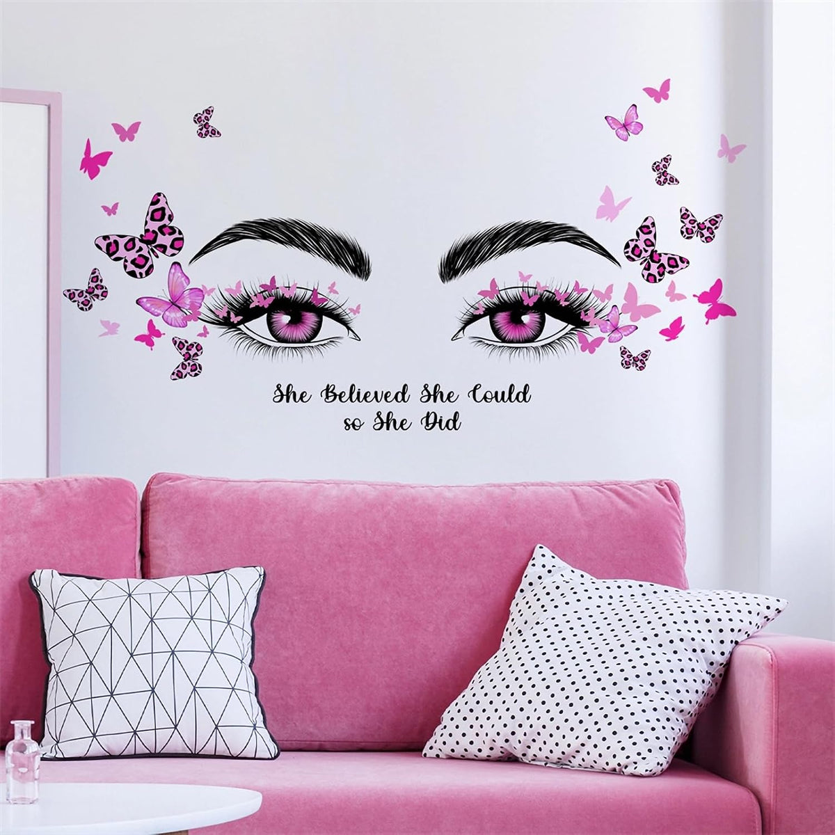 Pink Eyelash Eyes Wall Stickers Inspirational Quotes Wall Decals