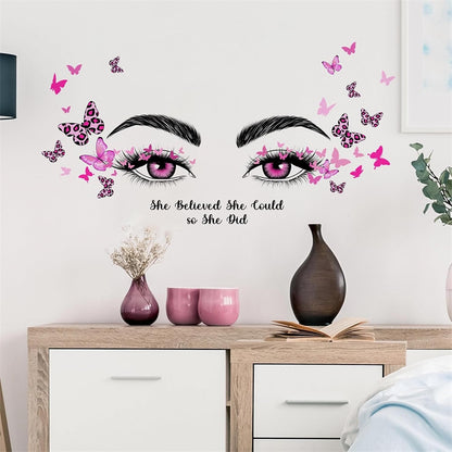 Pink Eyelash Eyes Wall Stickers Inspirational Quotes Wall Decals