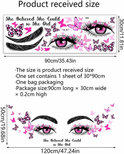 Pink Eyelash Eyes Wall Stickers Inspirational Quotes Wall Decals