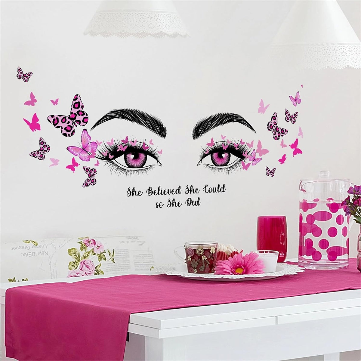 Pink Eyelash Eyes Wall Stickers Inspirational Quotes Wall Decals