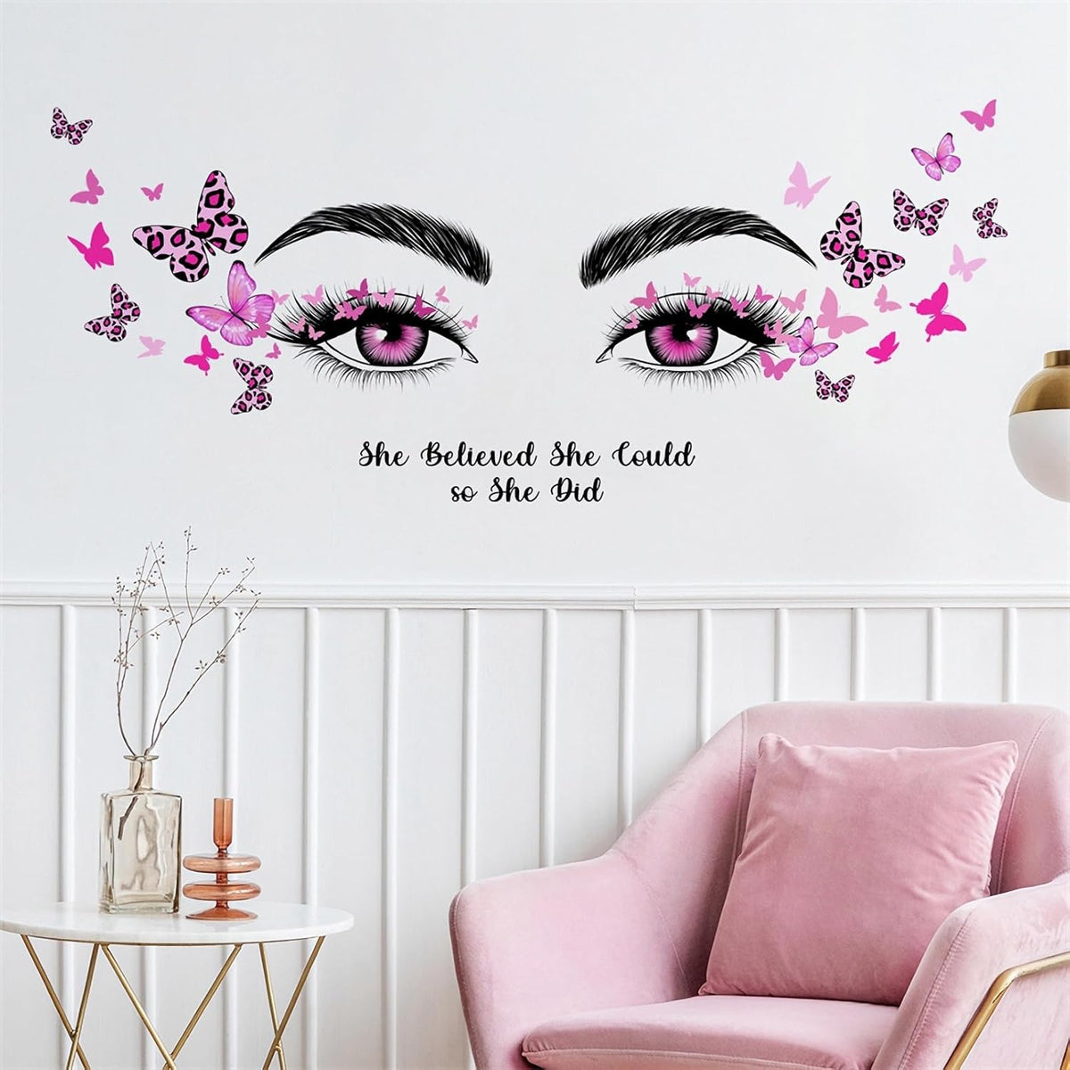 Pink Eyelash Eyes Wall Stickers Inspirational Quotes Wall Decals