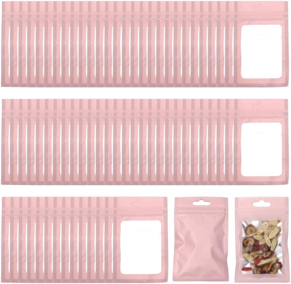 200 Pieces Mylar Zip Lock Aluminum Foil Bags, Flat Metallic Mylar Foil Flat ZipLock Food Storage Bags Pouch 3 x 4.7 Inch (Pink)