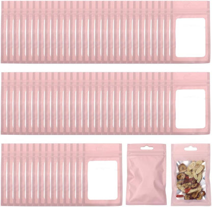 200 Pieces Mylar Zip Lock Aluminum Foil Bags, Flat Metallic Mylar Foil Flat ZipLock Food Storage Bags Pouch 3 x 4.7 Inch (Pink)