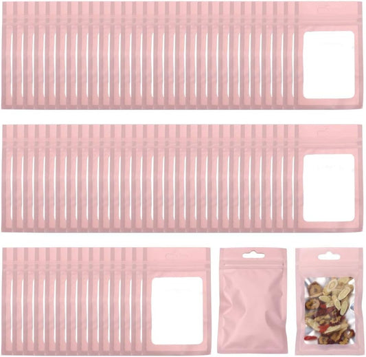 200 Pieces Mylar Zip Lock Aluminum Foil Bags, Flat Metallic Mylar Foil Flat ZipLock Food Storage Bags Pouch 3 x 4.7 Inch (Pink)