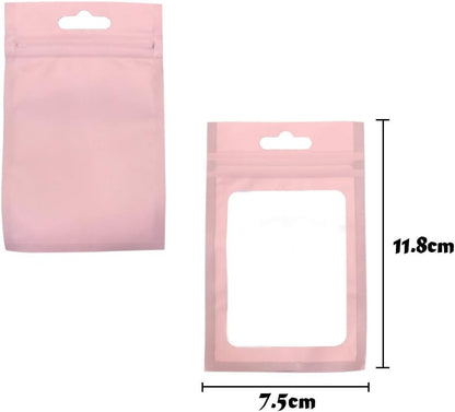 200 Pieces Mylar Zip Lock Aluminum Foil Bags, Flat Metallic Mylar Foil Flat ZipLock Food Storage Bags Pouch 3 x 4.7 Inch (Pink)