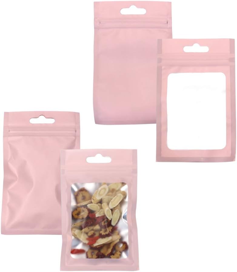 200 Pieces Mylar Zip Lock Aluminum Foil Bags, Flat Metallic Mylar Foil Flat ZipLock Food Storage Bags Pouch 3 x 4.7 Inch (Pink)