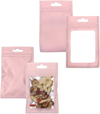 200 Pieces Mylar Zip Lock Aluminum Foil Bags, Flat Metallic Mylar Foil Flat ZipLock Food Storage Bags Pouch 3 x 4.7 Inch (Pink)