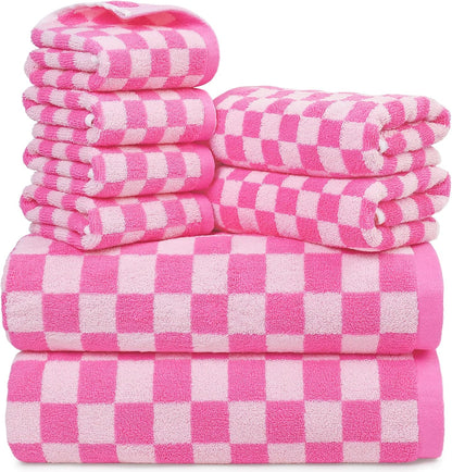 Pink Bath Towel Set for Bathroom Decor, 8-Piece Soft & Absorbent Cottons