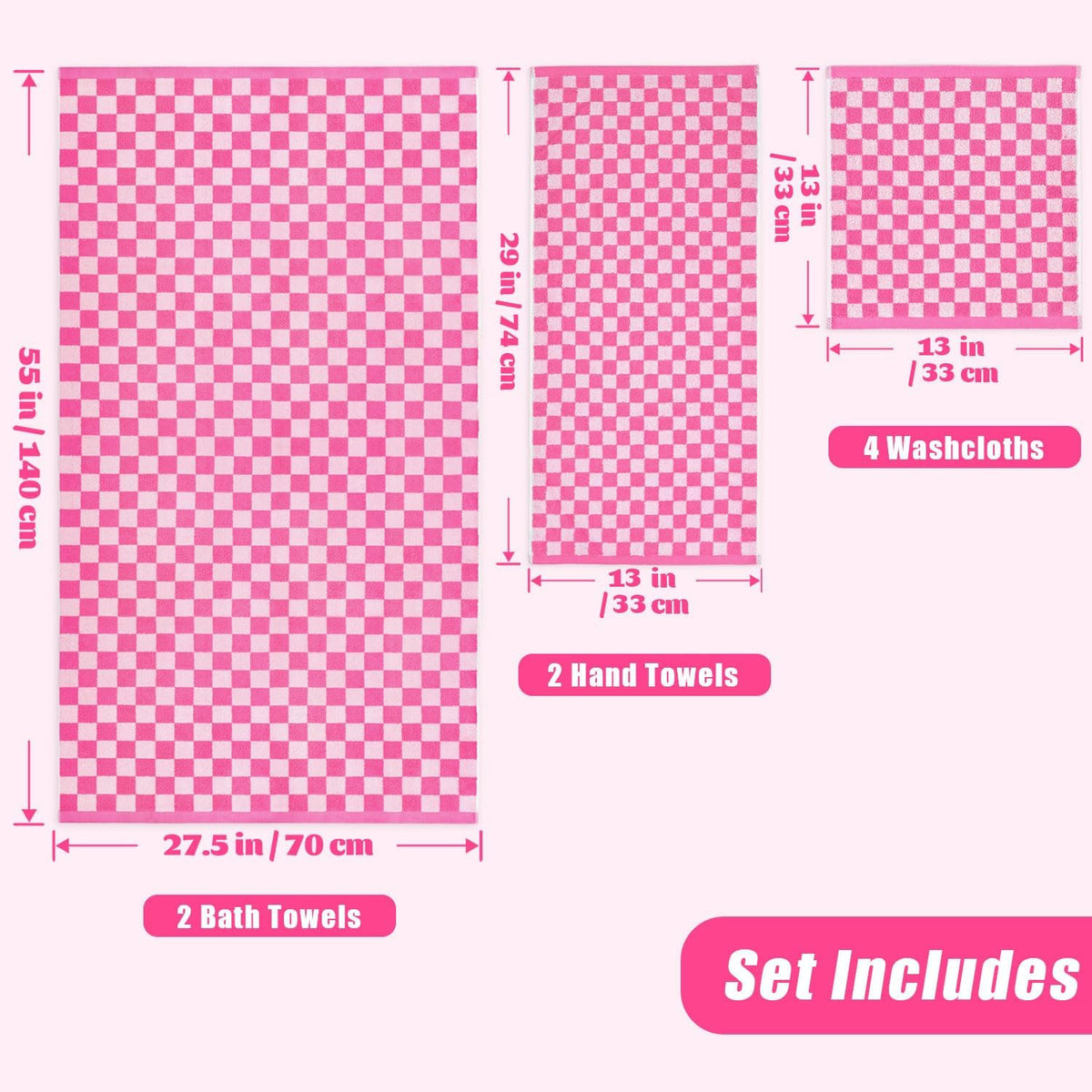 Pink Bath Towel Set for Bathroom Decor, 8-Piece Soft & Absorbent Cottons