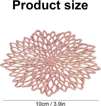 PVC Drink Coasters Set of 6 - Waterproof, Non-Slip, and Stain Resistant Table Mats for Mugs, Glasses, Barware (Rose Gold - Flower)