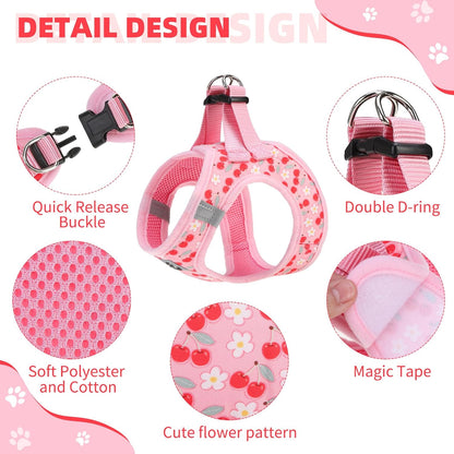 Dog Harness for Small Medium Dogs,Dog Harness and Leash Set, Step in No Pull Soft Mesh Padded Adjustable and Reflective Pet Vest Harness Puppy, Plaid Extra Harness for XS S Dogs,Pink Cherry,M