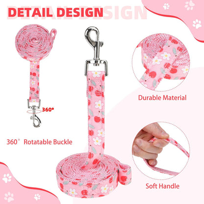 Dog Harness for Small Medium Dogs,Dog Harness and Leash Set, Step in No Pull Soft Mesh Padded Adjustable and Reflective Pet Vest Harness Puppy, Plaid Extra Harness for XS S Dogs,Pink Cherry,M