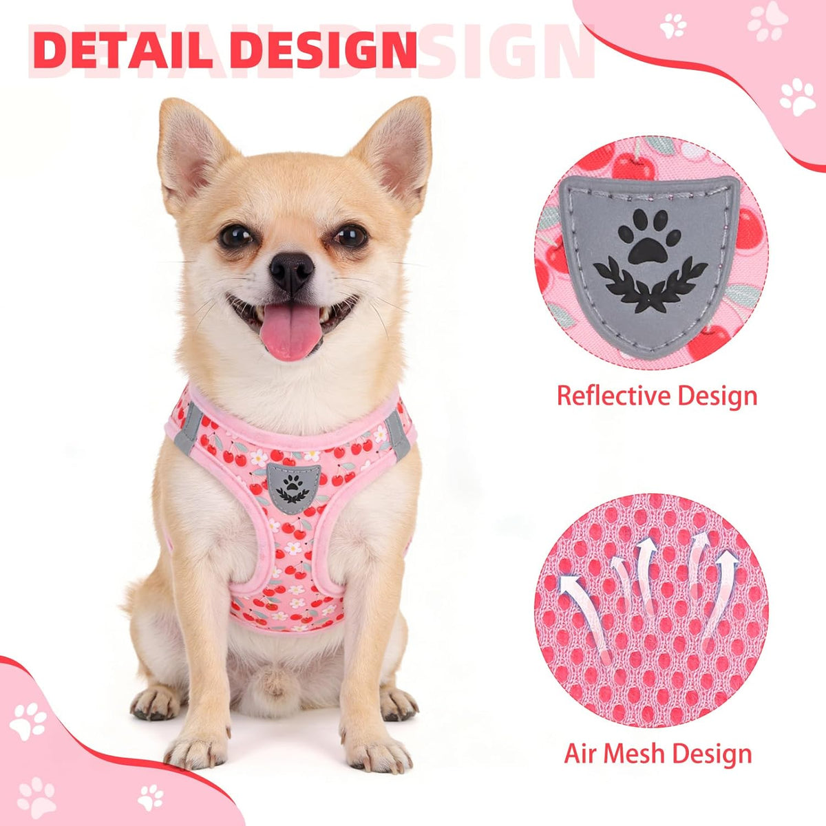 Dog Harness for Small Medium Dogs,Dog Harness and Leash Set, Step in No Pull Soft Mesh Padded Adjustable and Reflective Pet Vest Harness Puppy, Plaid Extra Harness for XS S Dogs,Pink Cherry,M