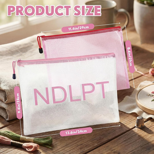 4 Pcs Needlepoint Project Bag Clear Mesh Zipper Organizer, Pink