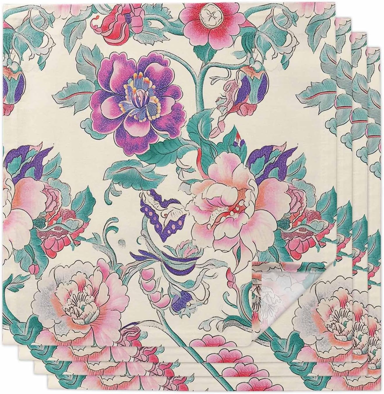 Retro Country Blossom Floral Cloth Napkins Set of 4 Ombre Purple Pink Flower Washable Linen Napkins Lunch Dinner Napkin Absorbent Reusable Western Napkins,20x20In