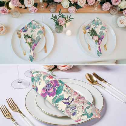 Retro Country Blossom Floral Cloth Napkins Set of 4 Ombre Purple Pink Flower Washable Linen Napkins Lunch Dinner Napkin Absorbent Reusable Western Napkins,20x20In