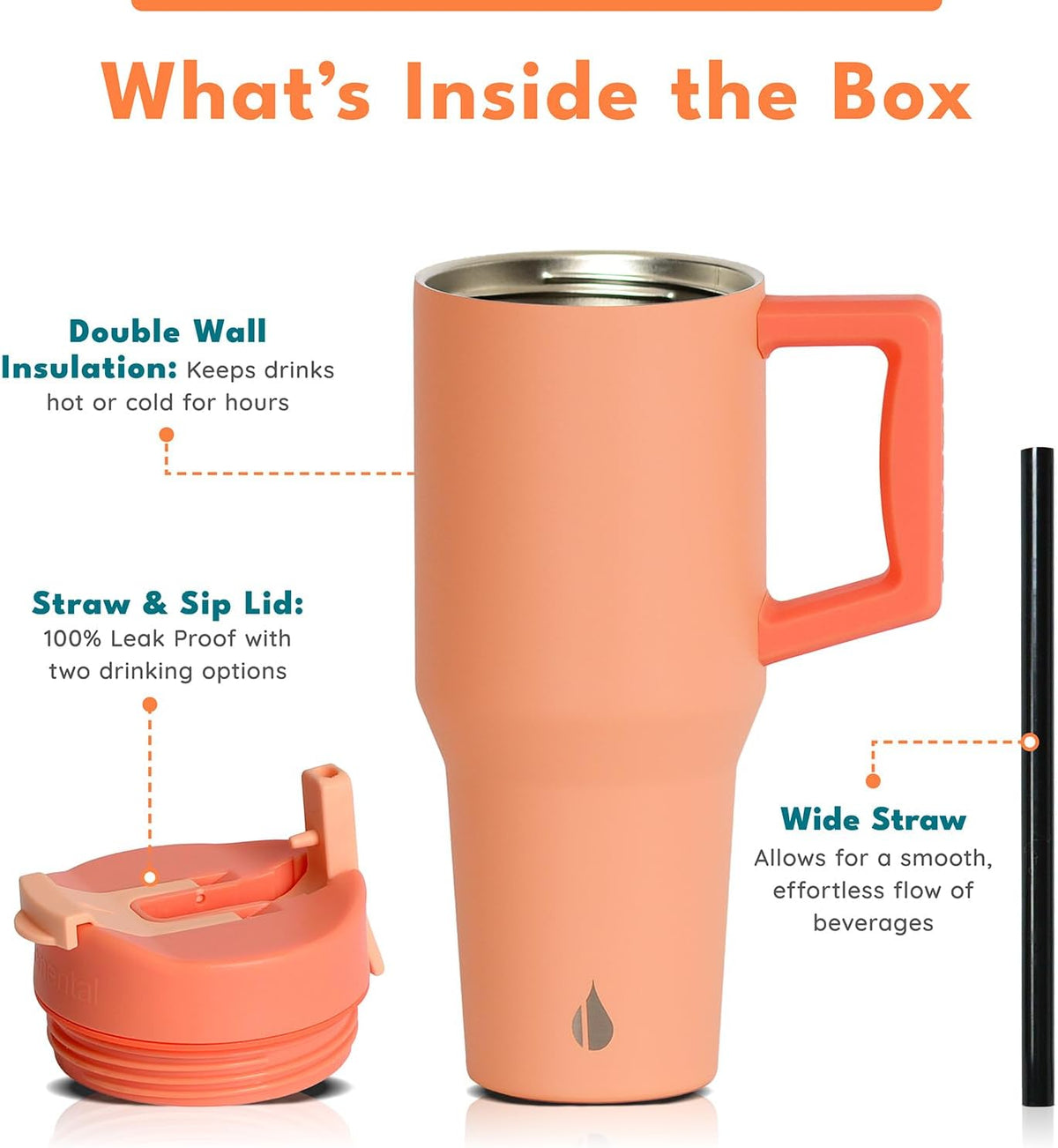 100% Leak Proof 32oz Tumbler with Handle & Straw Travel Mug
