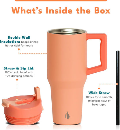 100% Leak Proof 32oz Tumbler with Handle & Straw Travel Mug