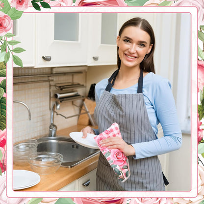 6 Pcs Pink Rose Kitchen Towel Set Funny Housewife Farmhouse Rustic Bath Hand Towel for Holiday Bathroom Gift, 24 x 16 Inches