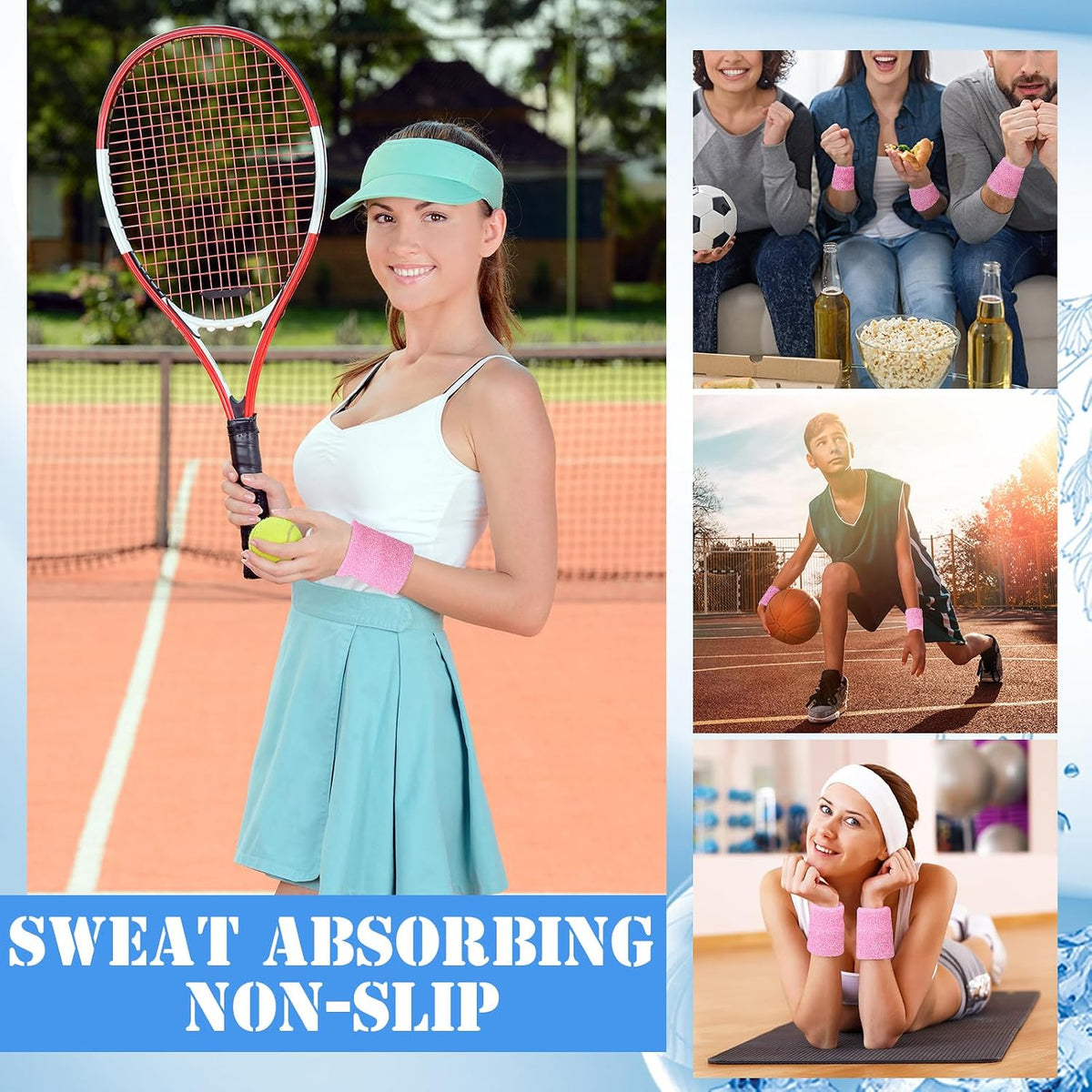 12 Pcs Sports Wristbands Sports Absorbent Wristband Wrist Athletic Sweat Bands