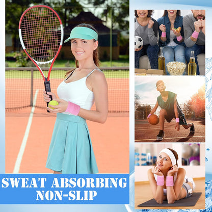 12 Pcs Sports Wristbands Sports Absorbent Wristband Wrist Athletic Sweat Bands