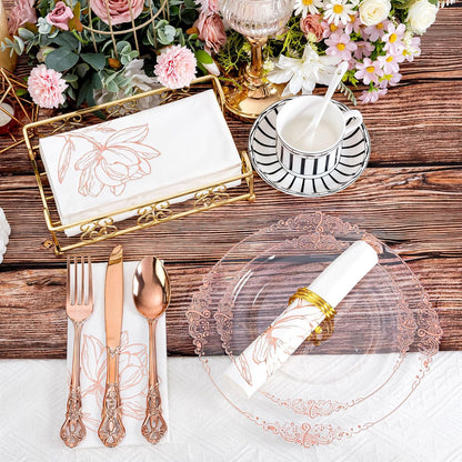 50 Pack Rose Gold Napkins - Magnolia Disposable Napkins for Weddings