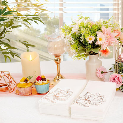 50 Pack Rose Gold Napkins - Magnolia Disposable Napkins for Weddings