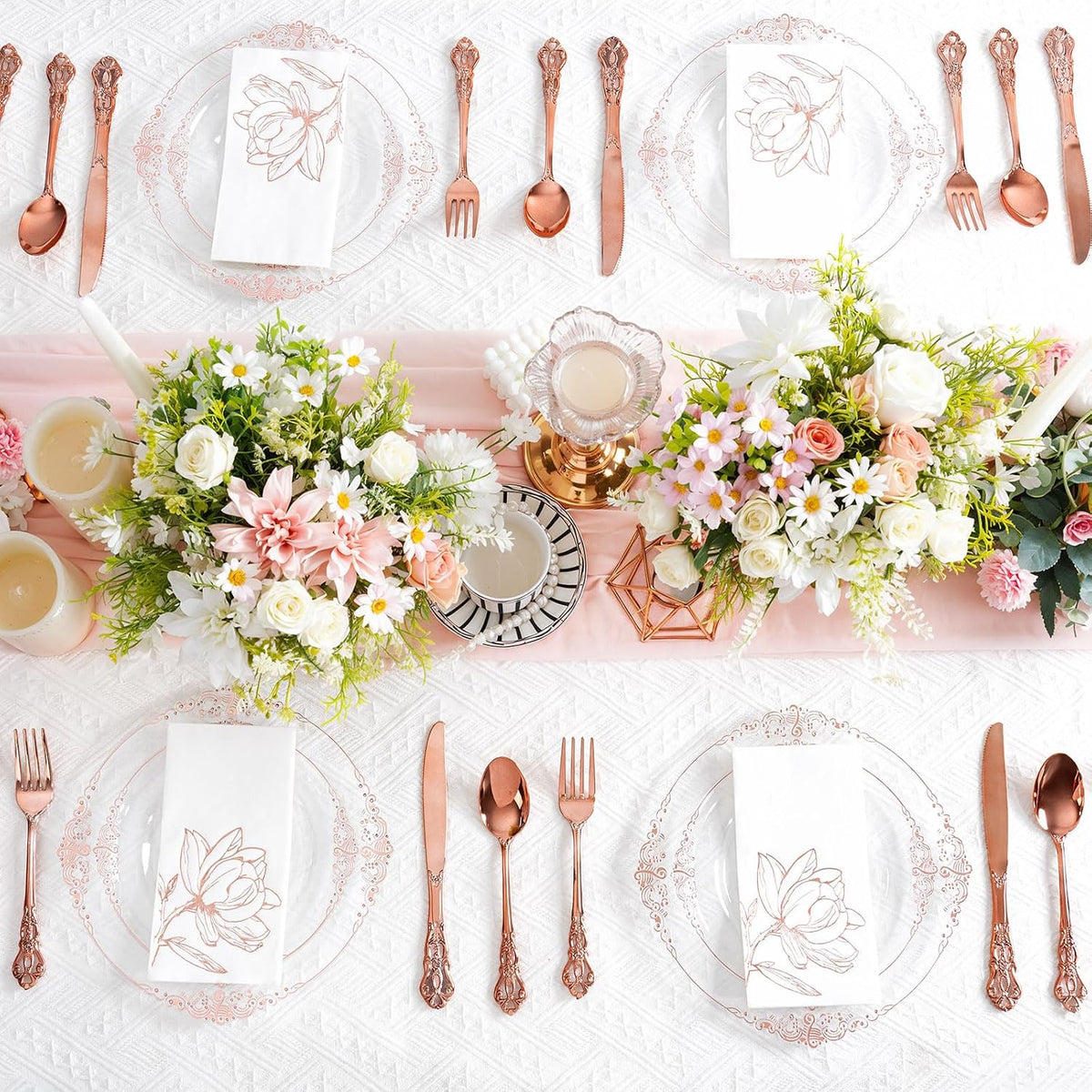 50 Pack Rose Gold Napkins - Magnolia Disposable Napkins for Weddings
