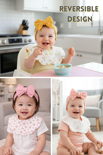 Baby Cotton Muslin Bibs and Bow Headbands Set