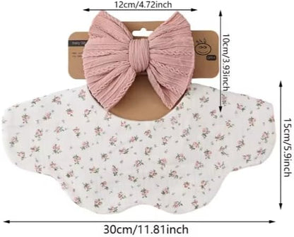 Baby Cotton Muslin Bibs and Bow Headbands Set