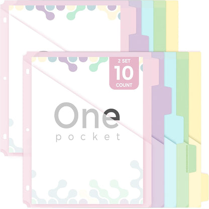Binder Dividers with Tabs and Pockets – 2 Sets of 10-Pack for 3-Ring Binders, Writable Tabs, Durable & Tear-Resistant, Pink