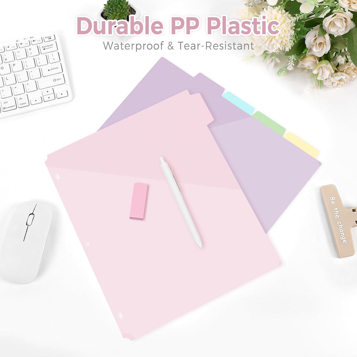 Binder Dividers with Tabs and Pockets – 2 Sets of 10-Pack for 3-Ring Binders, Writable Tabs, Durable & Tear-Resistant, Pink