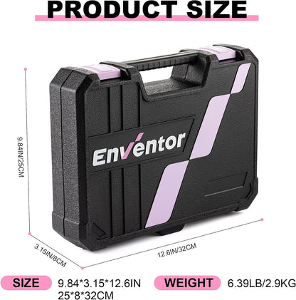 Enventor Tool Set with Fitted Storage Case, 146 Pieces, Pink