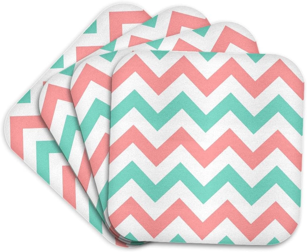 Coral Pink & Turquoise Chevron Zig zag Set of 4 Coasters - Soft