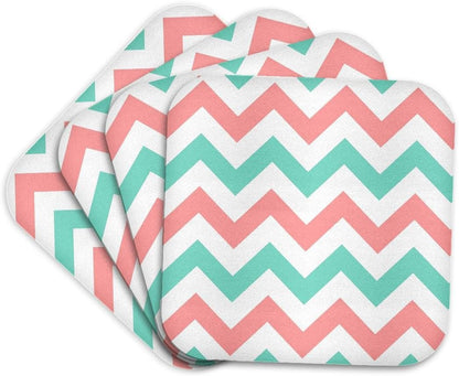 Coral Pink & Turquoise Chevron Zig zag Set of 4 Coasters - Soft
