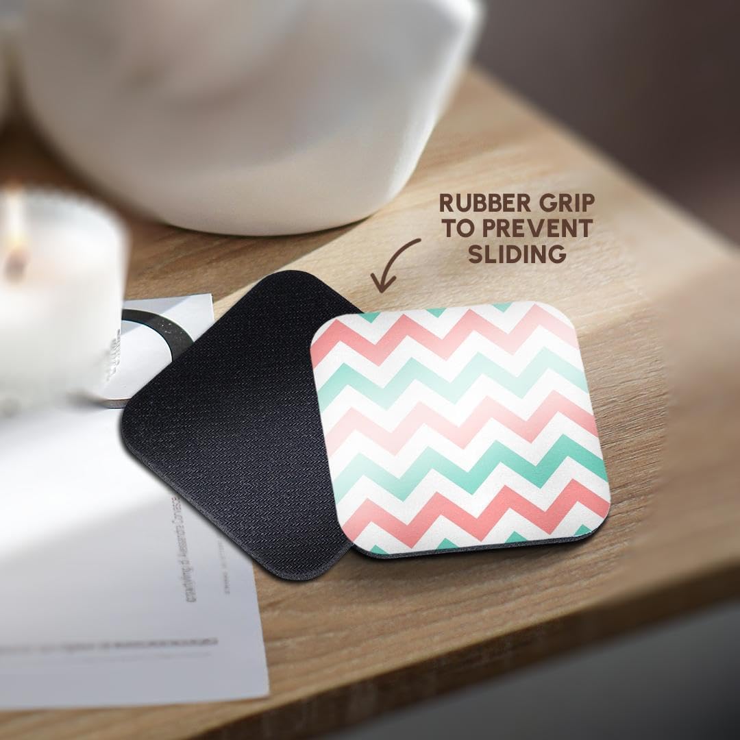 Coral Pink & Turquoise Chevron Zig zag Set of 4 Coasters - Soft